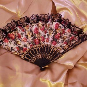 Black & Pink Floral Fan